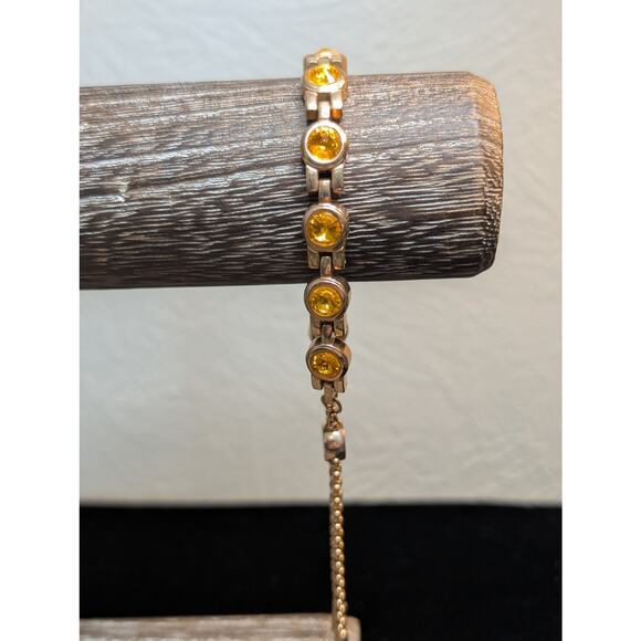 Abuzitos Yellow Topaz Crystal Brushed Gold Tone Adjustable Pull Chain Bracelet - Picture 3 of 5